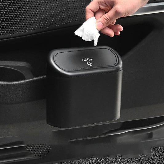 Front seat car trash can, in-car trash bin, door-hanging storage box with lid, car accessories