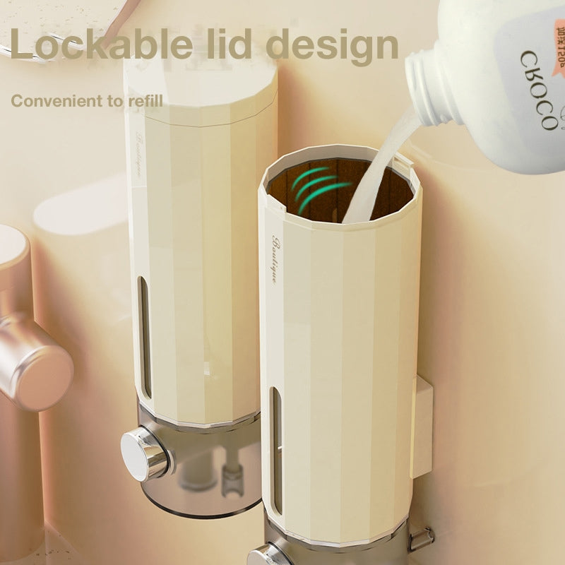 No Drill Wall-Mounted Soap Dispenser, Press-Type Hand Soap, Shampoo, and Shower Gel Holder for Bathroom