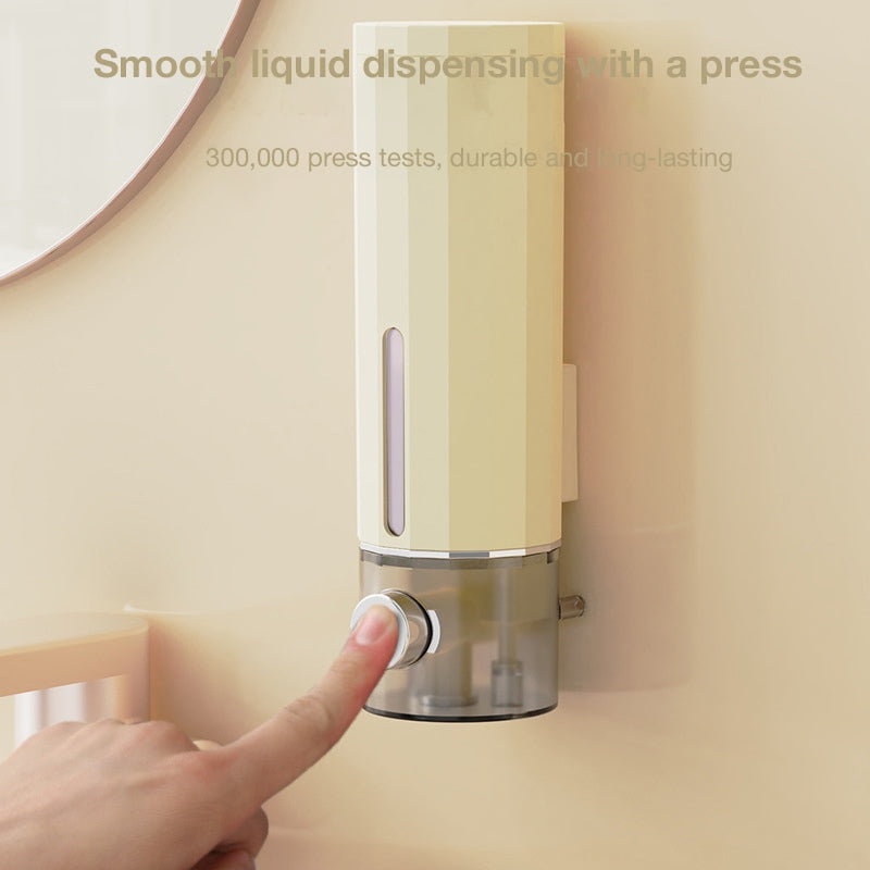 No Drill Wall-Mounted Soap Dispenser, Press-Type Hand Soap, Shampoo, and Shower Gel Holder for Bathroom