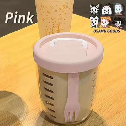 Fruit Cup with Fork, Double-Layer Drainage Salad Cup