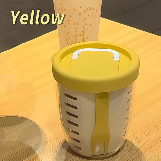 Fruit Cup with Fork, Double-Layer Drainage Salad Cup