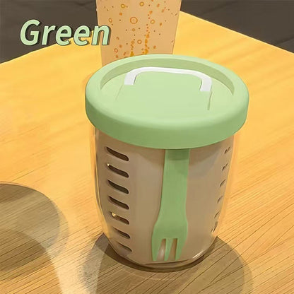 Fruit Cup with Fork, Double-Layer Drainage Salad Cup