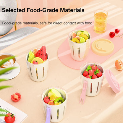 Fruit Cup with Fork, Double-Layer Drainage Salad Cup