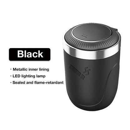 Car Ashtray with One-Touch Lid, Soft LED Light, Metal Inner Liner, Automotive Cigarette Ashtray