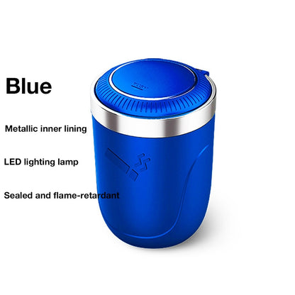 Car Ashtray with One-Touch Lid, Soft LED Light, Metal Inner Liner, Automotive Cigarette Ashtray