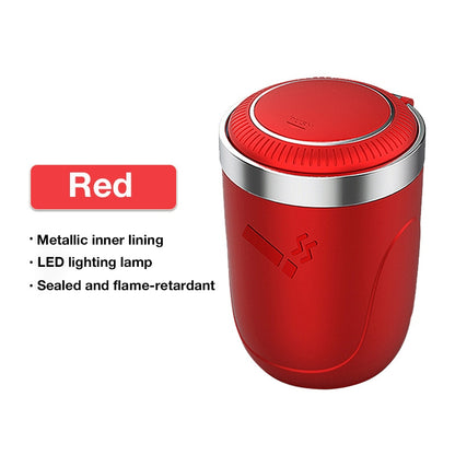 Car Ashtray with One-Touch Lid, Soft LED Light, Metal Inner Liner, Automotive Cigarette Ashtray