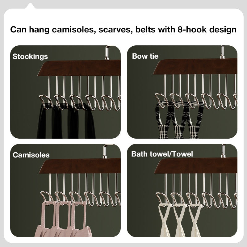 Multi-Functional Wooden Vintage Wardrobe Hanger with 8 Hooks