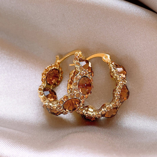 High-end Crystal Circle Ear Clips, Elegant And Chic Luxury Earrings