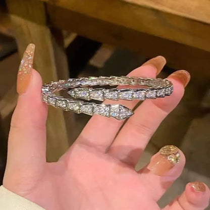 Exquisite Snake-shaped Full Diamond Bangle For Women