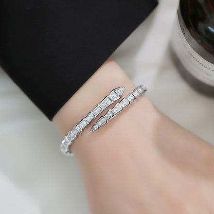 Exquisite Snake-shaped Full Diamond Bangle For Women