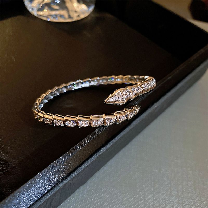 Exquisite Snake-shaped Full Diamond Bangle For Women