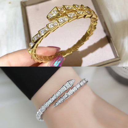 Exquisite Snake-shaped Full Diamond Bangle For Women
