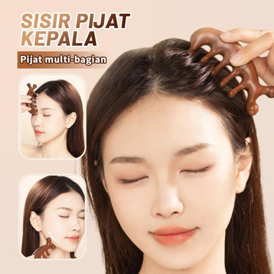 Head & face meridian massage solid wood comb, sandalwood, dredge meridians, smooth blood circulation