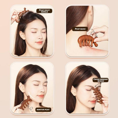 Head & face meridian massage solid wood comb, sandalwood, dredge meridians, smooth blood circulation