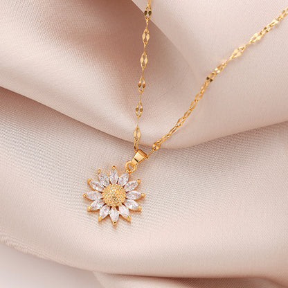 Vintage Sunflower Titanium Steel Necklace