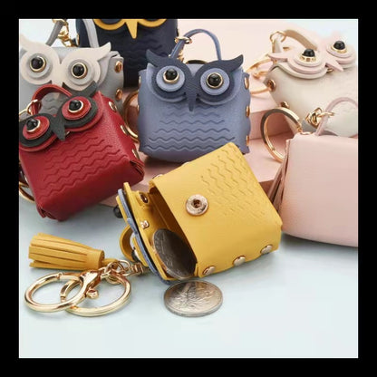 PU Leather Owl Cute Mini Coin Purse Car Keychain Bag Pendant