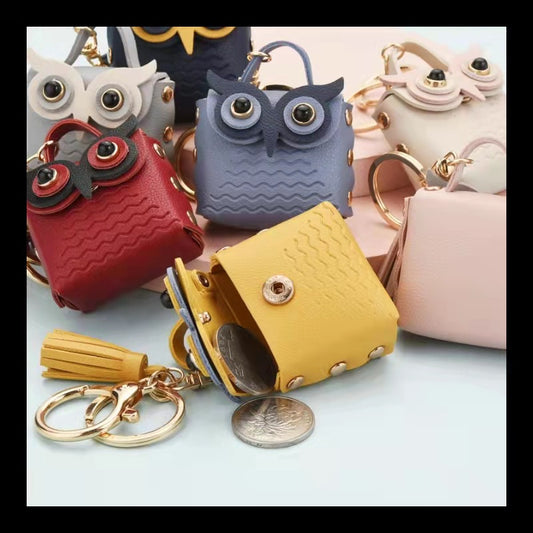 PU Leather Owl Cute Mini Coin Purse Car Keychain Bag Pendant