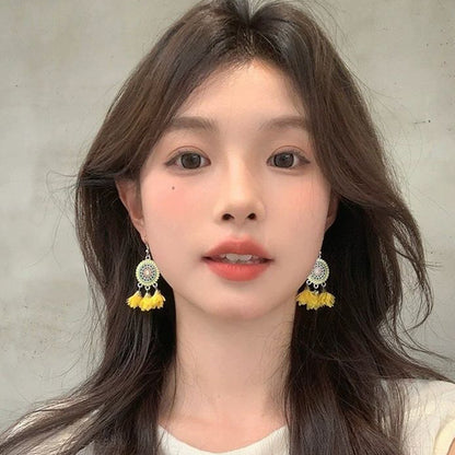 Bohemian Temperament Ethnic Style Tassel Feather Flower Earrings