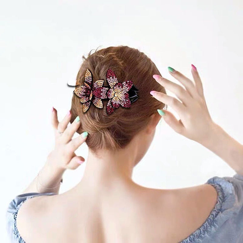 Rhinestone Flower Ladies Elegant Duckbill Hair Clip
