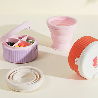 Pill organizer with collapsible silicone cup