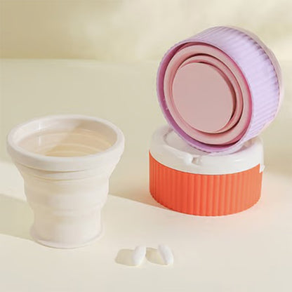 Pill organizer with collapsible silicone cup