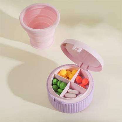 Pill organizer with collapsible silicone cup