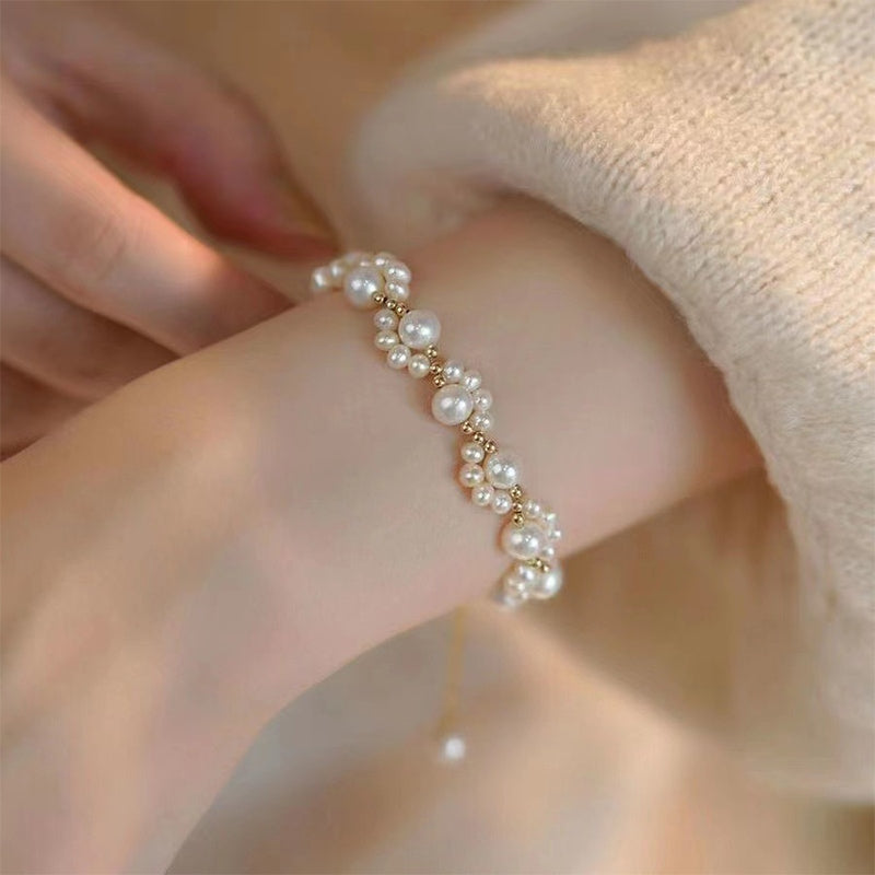 Elegant Faux Pearl Bracelet, Cute Cat Paw Charm