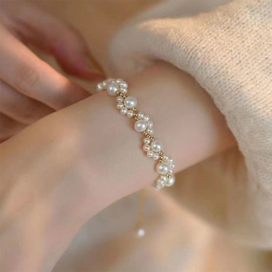 Elegant Faux Pearl Bracelet, Cute Cat Paw Charm