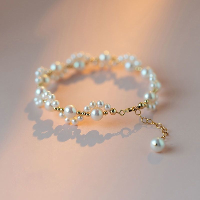 Elegant Faux Pearl Bracelet, Cute Cat Paw Charm
