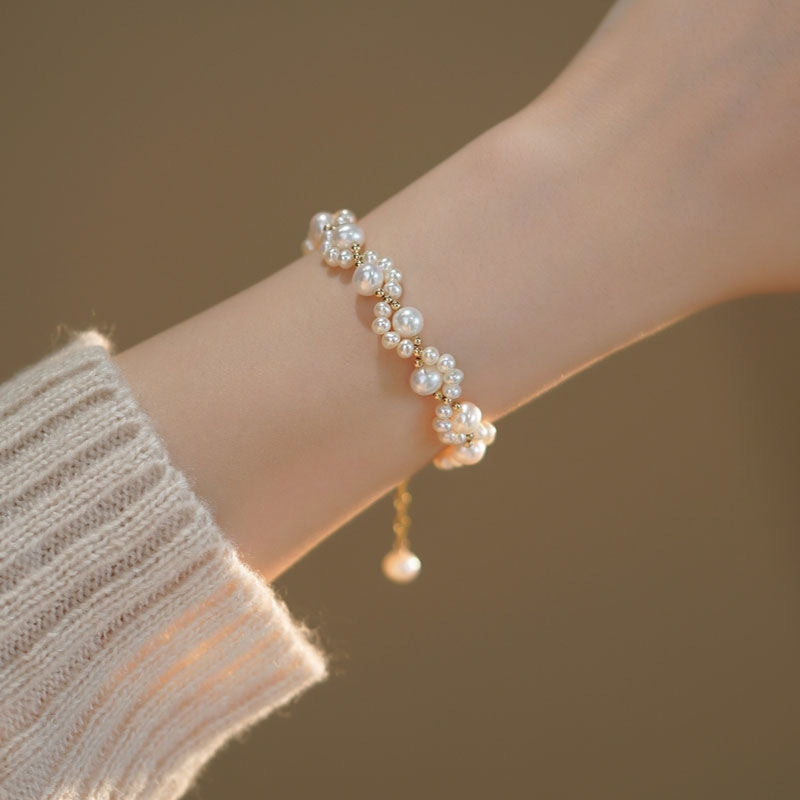 Elegant Faux Pearl Bracelet, Cute Cat Paw Charm