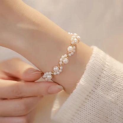Elegant Faux Pearl Bracelet, Cute Cat Paw Charm