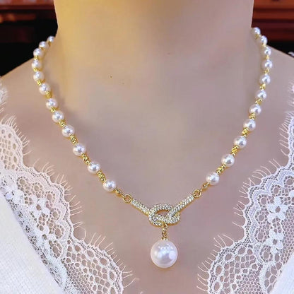 Elegant Butterfly Diamond Pearl Necklace
