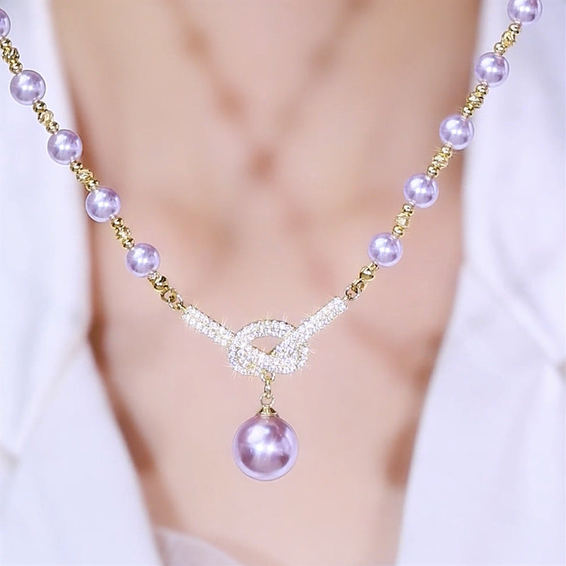 Elegant Butterfly Diamond Pearl Necklace
