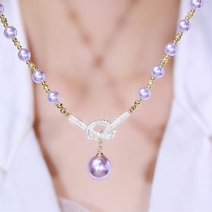 Elegant Butterfly Diamond Pearl Necklace