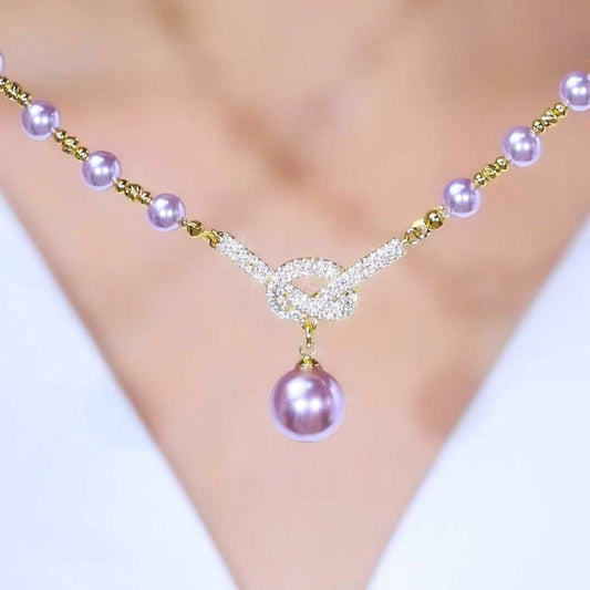 Elegant Butterfly Diamond Pearl Necklace