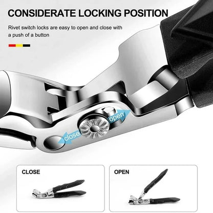 Black Anti-Slip Grip Gear Lock Nail Clipper Set with Ultra-Sharp Tips for Precise Access to Nail Grooves