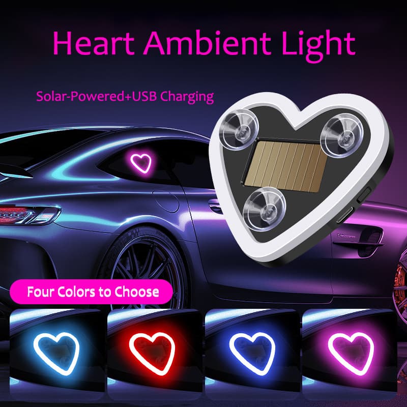 Solar & USB Powered Heart Ambient Light for Car Window