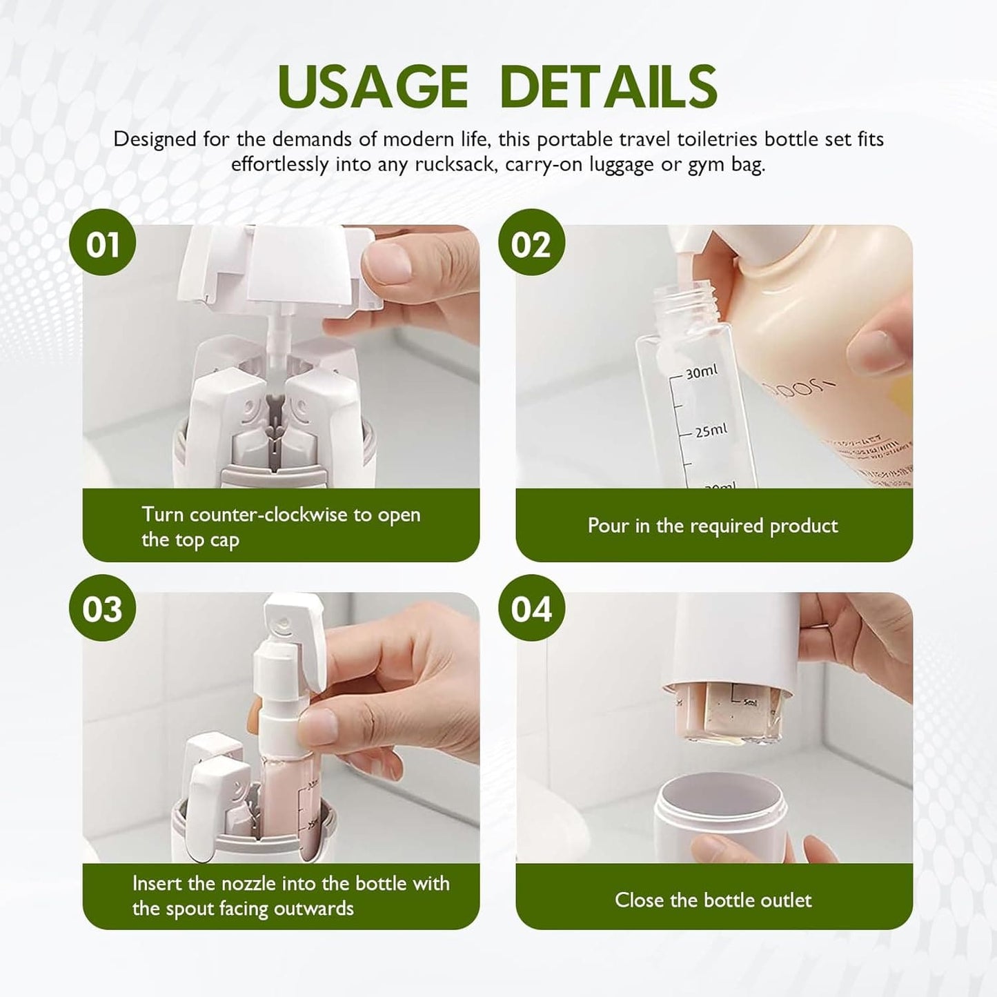 4-in-1 Travel Refillable Bottle Set (Comes with Free Stickers)