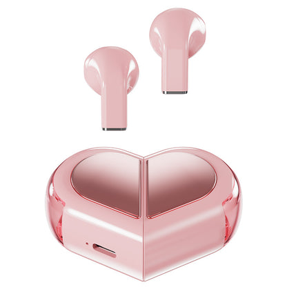 Convertible Cute Heart-Shaped Bluetooth Earbuds – Compact 3D Stereo Wireless Earphones