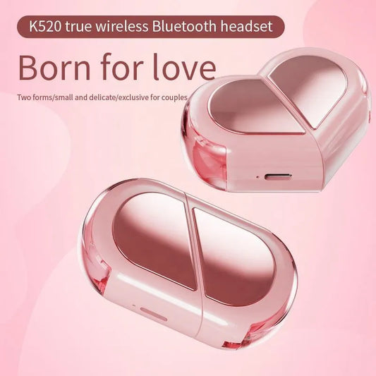 Convertible Cute Heart-Shaped Bluetooth Earbuds – Compact 3D Stereo Wireless Earphones