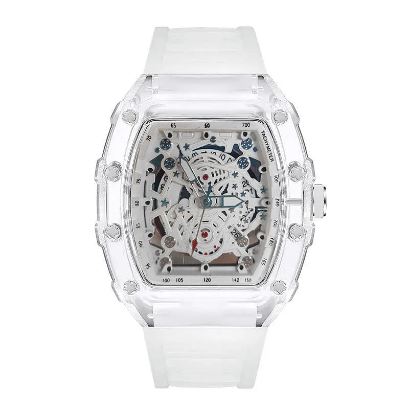 [Gift Box] Richard Series Unisex Quartz Skeleton Watch – Transparent Case, Trendy Minimalist Couple Watch