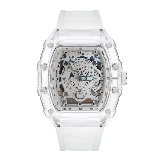 [Gift Box] Richard Series Unisex Quartz Skeleton Watch – Transparent Case, Trendy Minimalist Couple Watch