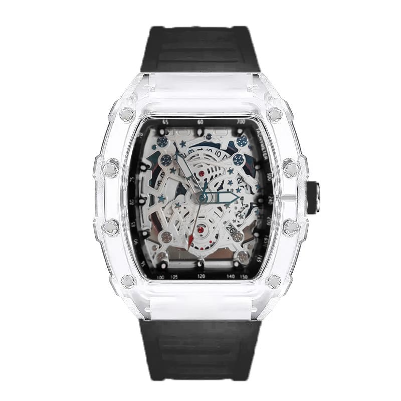 [Gift Box] Richard Series Unisex Quartz Skeleton Watch – Transparent Case, Trendy Minimalist Couple Watch