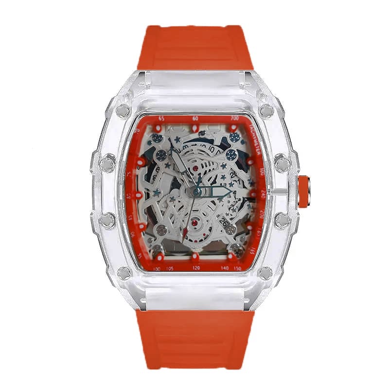 [Gift Box] Richard Series Unisex Quartz Skeleton Watch – Transparent Case, Trendy Minimalist Couple Watch