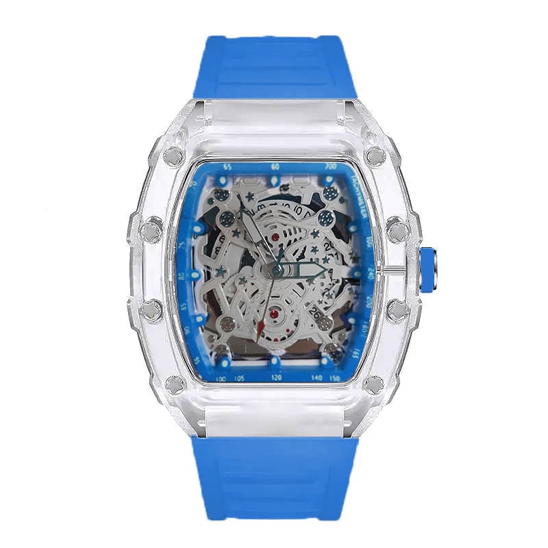 [Gift Box] Richard Series Unisex Quartz Skeleton Watch – Transparent Case, Trendy Minimalist Couple Watch