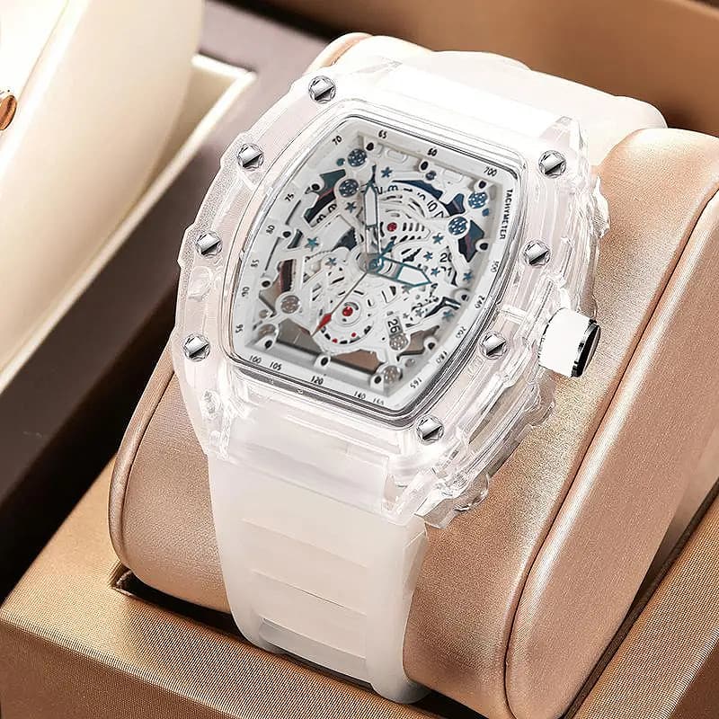 [Gift Box] Richard Series Unisex Quartz Skeleton Watch – Transparent Case, Trendy Minimalist Couple Watch