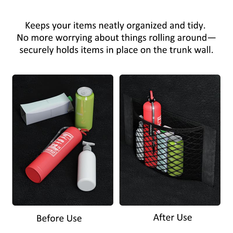 Kitchen Trash Bag Organizer – Car Trunk Storage Net Bag, Elastic Cargo Mesh Storage Pouch