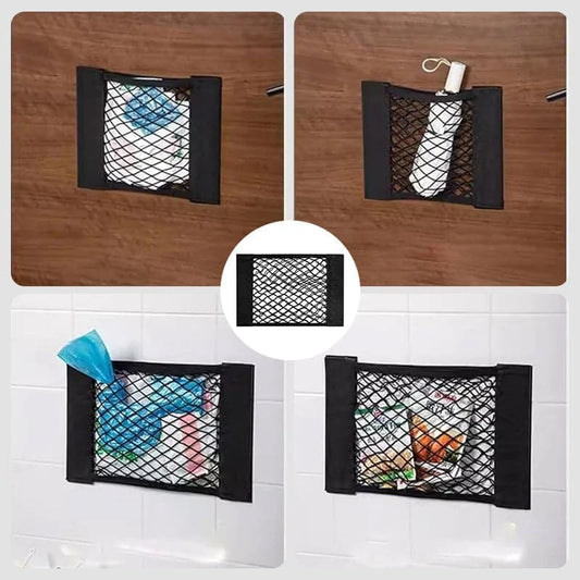 Kitchen Trash Bag Organizer – Car Trunk Storage Net Bag, Elastic Cargo Mesh Storage Pouch