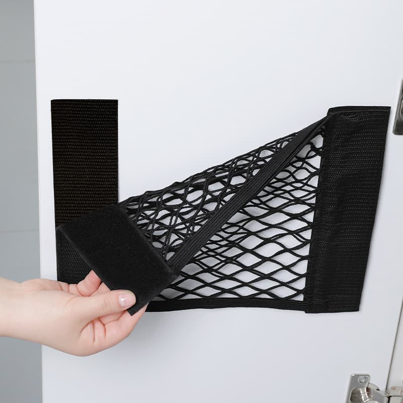 Kitchen Trash Bag Organizer – Car Trunk Storage Net Bag, Elastic Cargo Mesh Storage Pouch