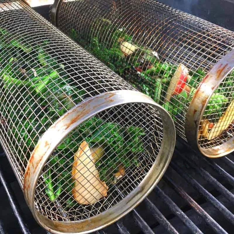 🔥Rolling Grilling Basket with Wooden Handle & Hook (Color Box Packaging)